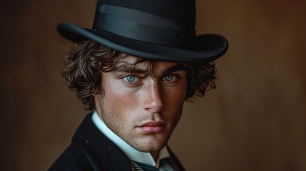 Foto uomo con cappello da bowler che posa per la fotografia d'ufficio ai generativa