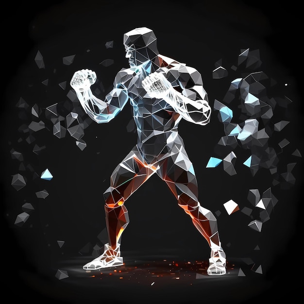 Man boxer polygonal illustration isolated geometric fighter