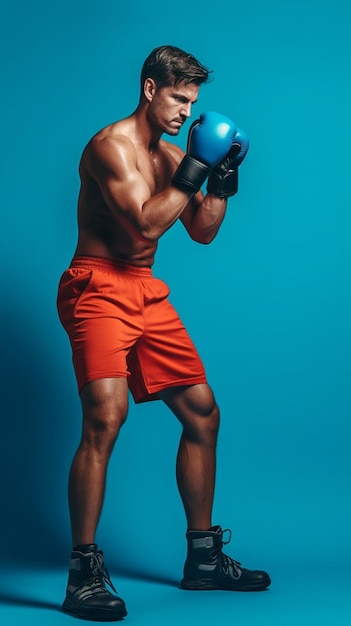 A man boxing in a blue background