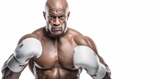 Photo man in boxing gloves on white background generative ai