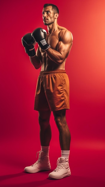 A man in boxing gloves with a red background