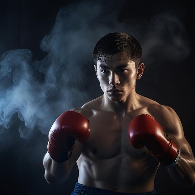 Photo a man in a boxing ring with smoke coming out of his mouth