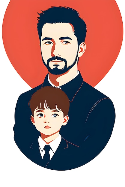 A man and a boy are standing in front of a heart shaped image.