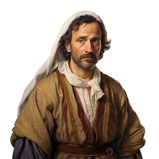 a man in a brown robe and a white head scarf