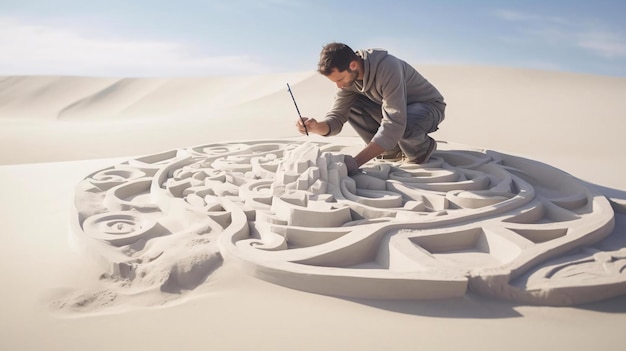 Photo a man building a sand castle