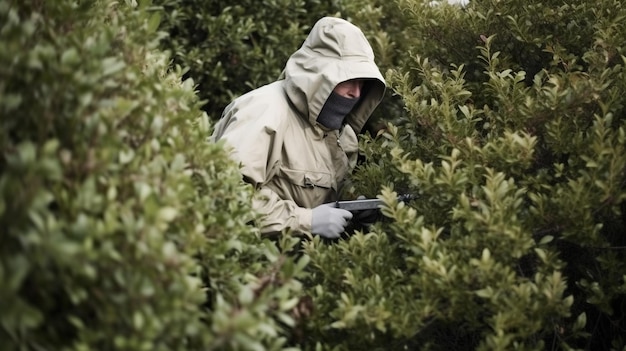 A man in a bush with a gun