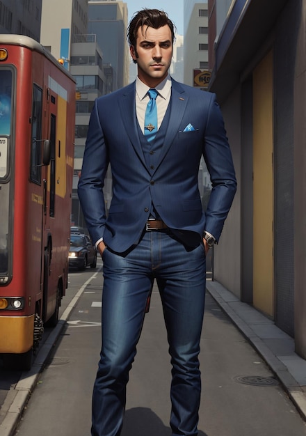 Man Business Outfit in Video Game Vector Art Style