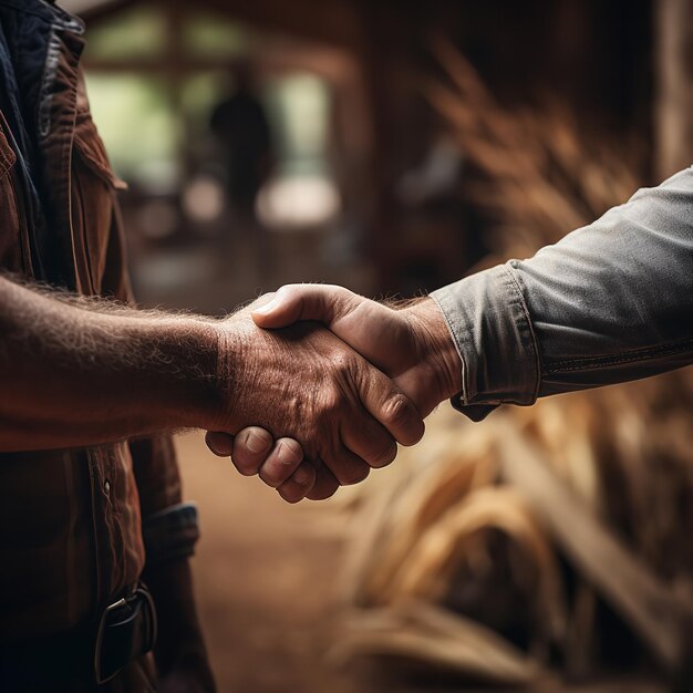 Man in business shaking hands with farmer Generative Ai