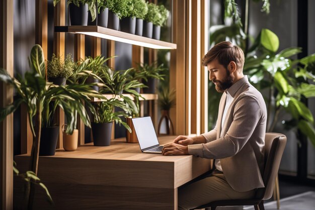 Man businessman computer laptop business smiling office