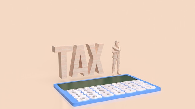 Человек и калькулятор для налоговой концепции 3d рендеринга