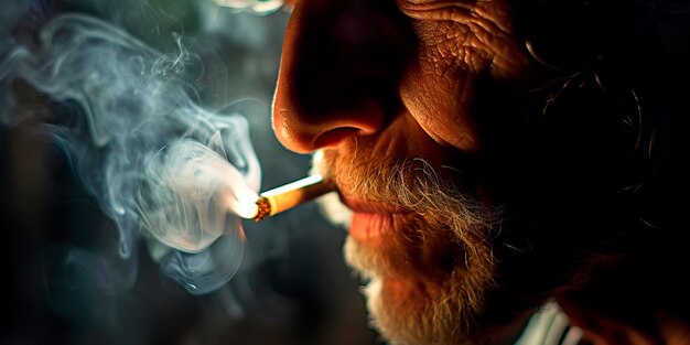 Photo a man calms his nervous system by smoking a cigarette