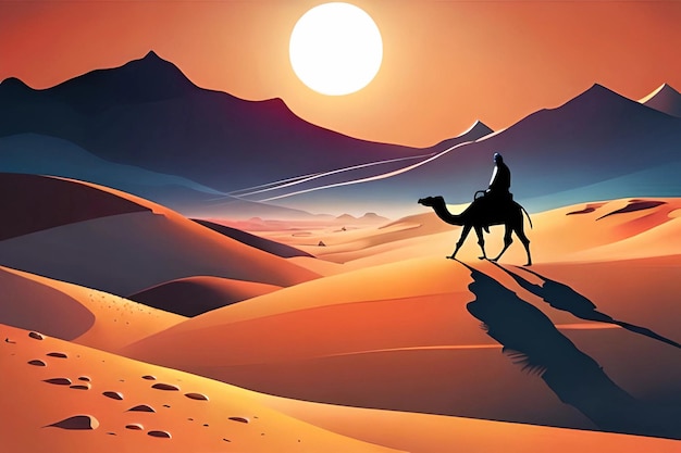 A man on a camel in the desert