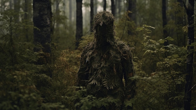 Man in camouflage standing in the forest