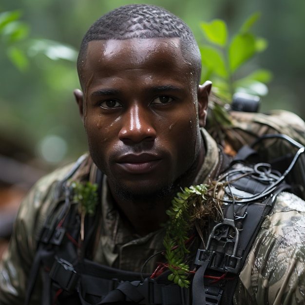 Photo a man in camouflage with backpack