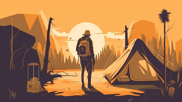 Foto un uomo in campeggio