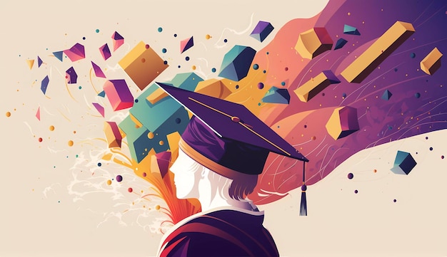 A man in a cap and gown with a background of cubes and the words'university of the arts'on it