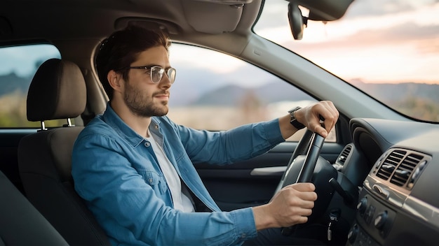 Man on a car trip