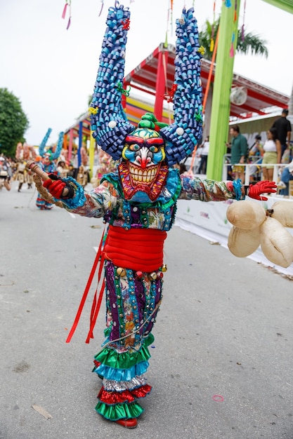 A man in a carnival costume and mask
