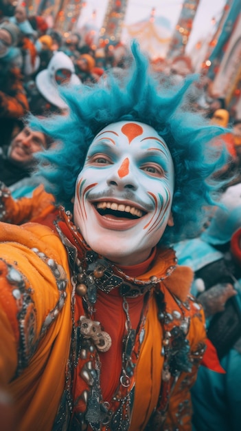 A man in a carnival mask