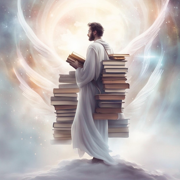 man carrying books fantasy art