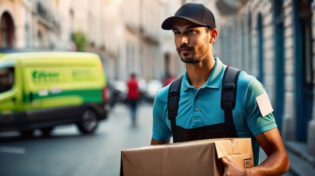 Man Carrying Box on City Street