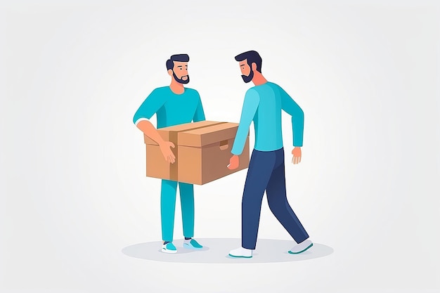 Man carrying box and injured of the back pain person injury icon