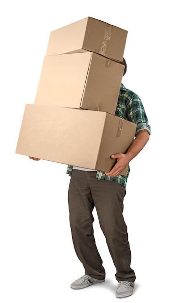 Photo man carrying boxes