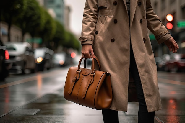 A man carrying a brown bag on a city street Generative Ai