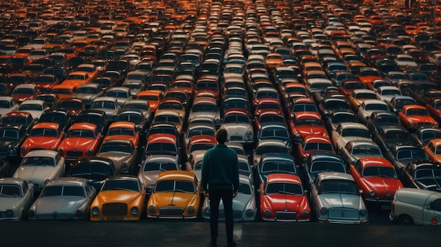 A man among the cars in the city Generative AI