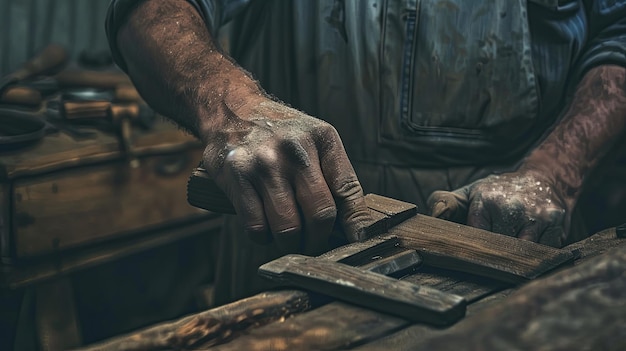 Foto uomo che scolpisce un pezzo di legno