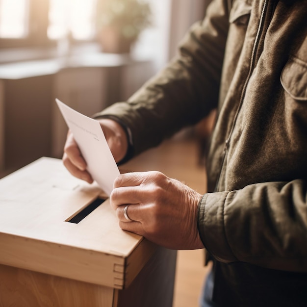 Photo man casts his ballot at elections