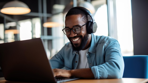 A man in a casual outfit works on a laptop in his office