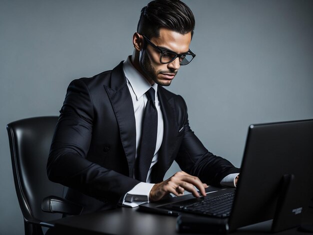 man caucasian computer hacking isolated studio on white backgroun