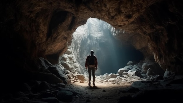 The man in the cave Light falls from above Generative AI