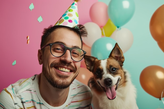 Человек празднует день рождения своей собаки