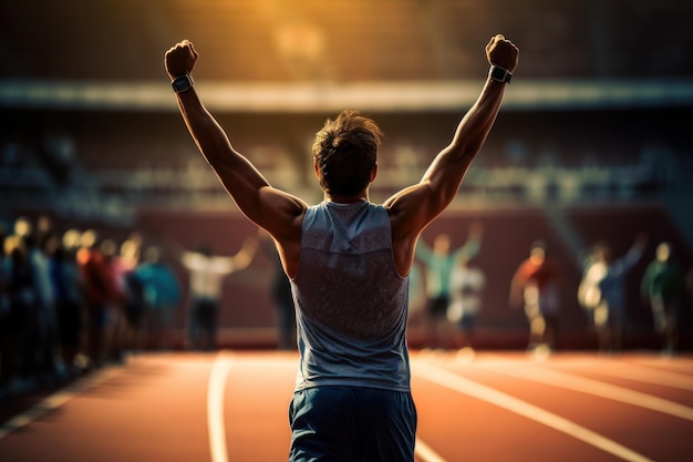 Photo man celebrating on a track