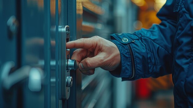 Foto uomo che cambia la serratura alla porta d'ingresso