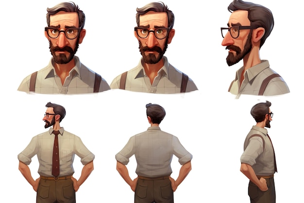 Man Character Design Model Sheet Man Character design Front side back view and explainer animation