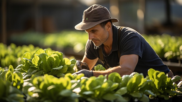 写真 温室で植物をチェックする男性オリジナルのフォトセット