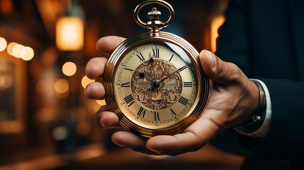 man checks the time on his watch the clock