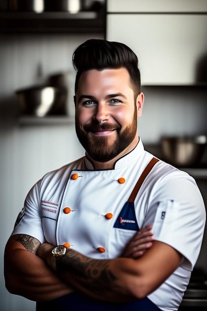 A man in a chef's uniform cooking food