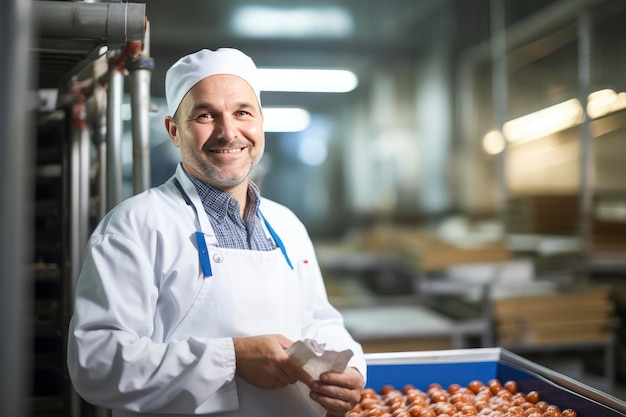 Man in Chefs Hat Holds Tray of Food