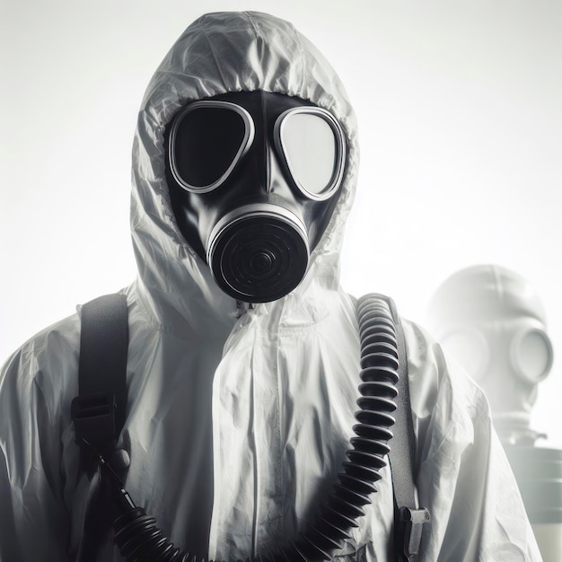 Man in Chemical Protection Gear and Gas Mask ai generative