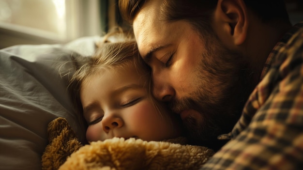 a man and a child are sleeping together