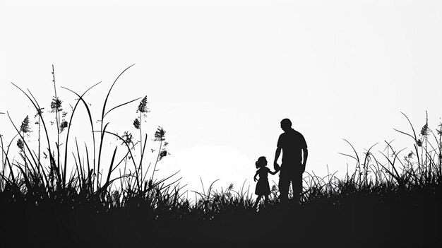 a man and a child are standing in a field with tall grass