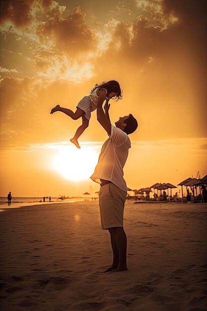 A man and a child on the beach