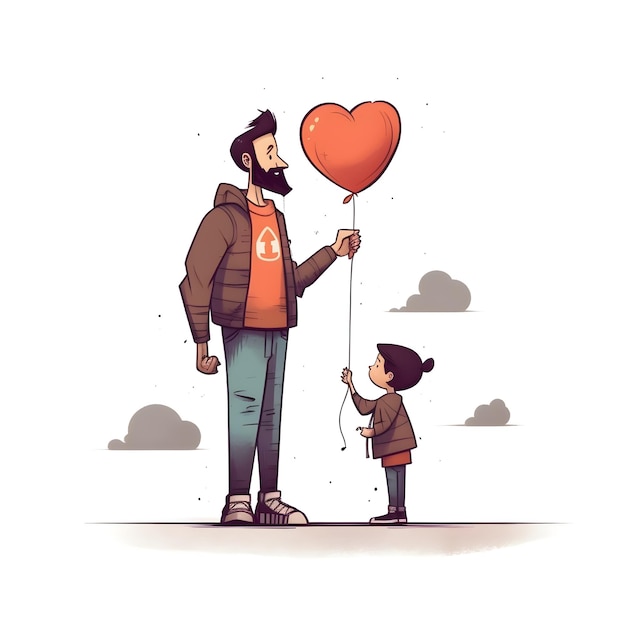 Photo a man and child holding a heart shaped balloon