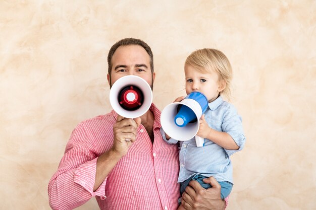 Man and child at home. Father and son having fun together.