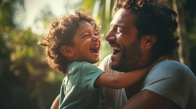 A man and a child laughing together ai