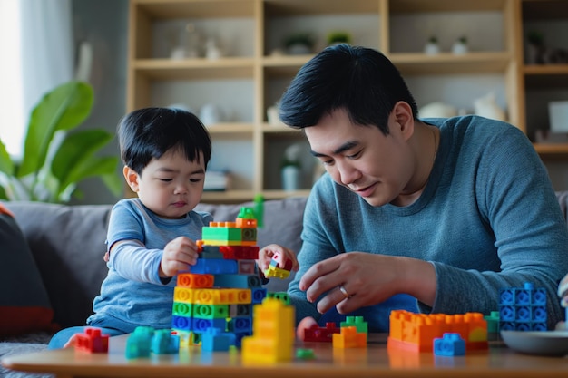 Man and Child Play on Couch